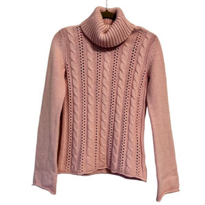 Calvin Klein Jeans Cable Knit Turtleneck Sweater, Pink, Size S Cotton Blend